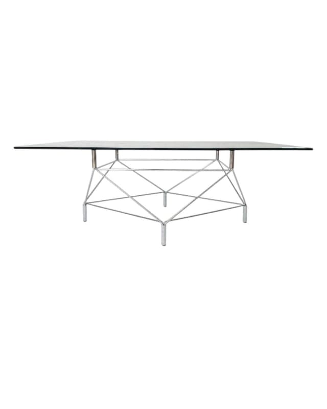 Coffee table Spider, clear glass, silver chrome steel, by A. Hansen, Denmark, 1990s. - DIMENSION