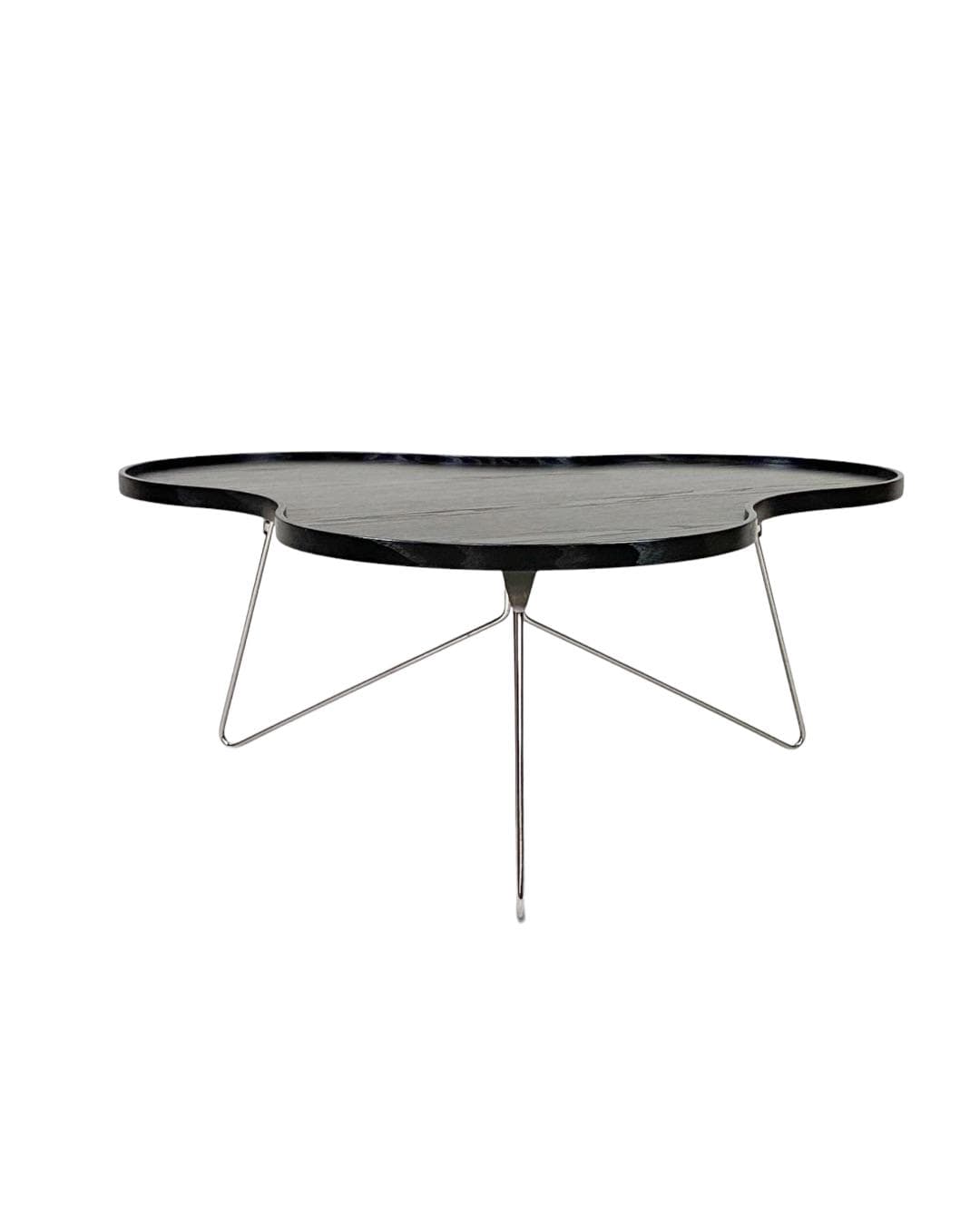 Coffee table Flower, black wood, silver stainless steel, by C. Schwarzer, Swedese, Sweden
