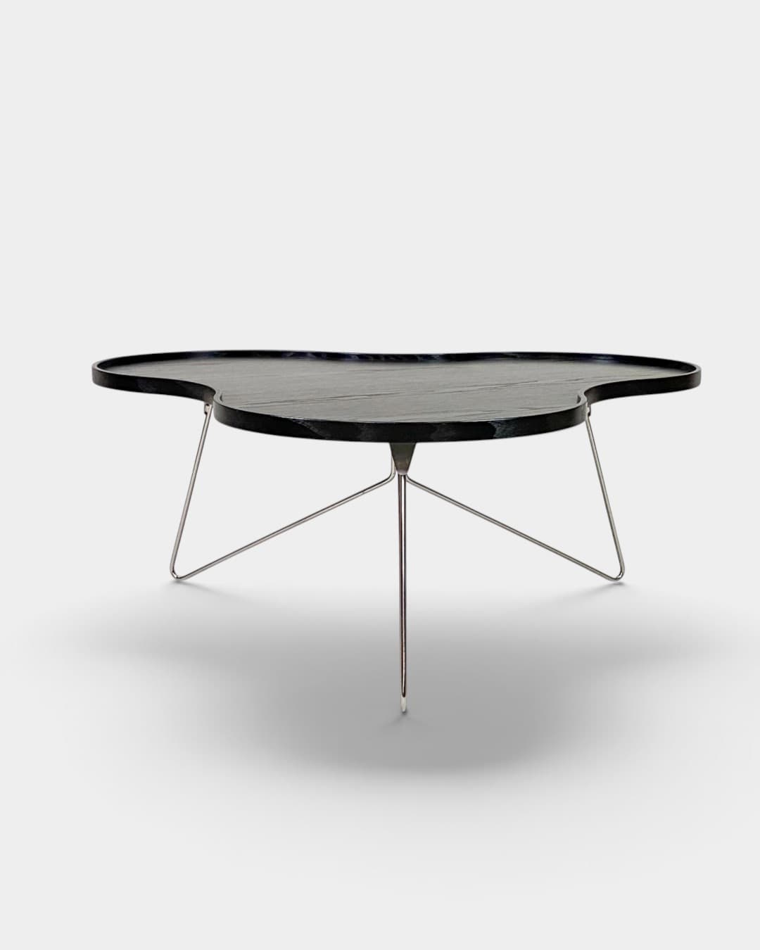 Coffee table Flower, black wood, silver stainless steel, by C. Schwarzer, Swedese, Sweden - 364431