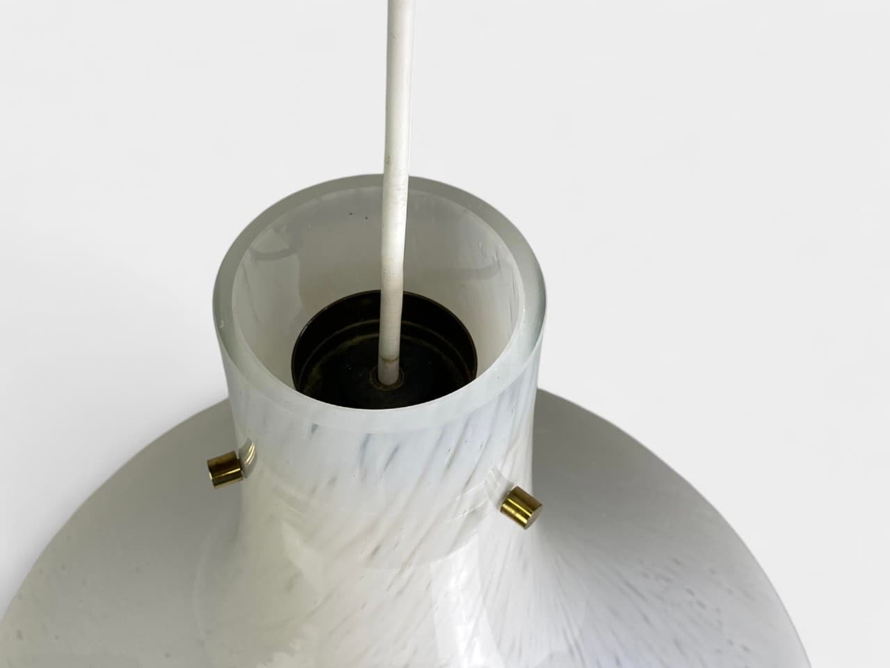Pendant lamp Glashütte Limburg, white glass, gray metal, Germany, 1970s. - 364462