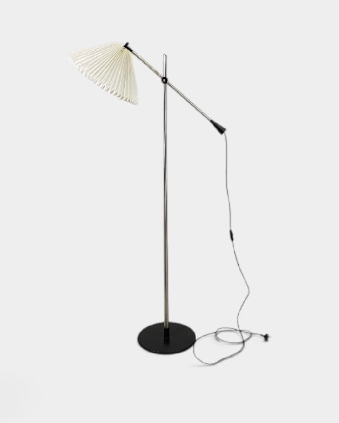 Floor lamp Model 323, silver chromed steel, white plastic, by C. Hvidt, Le Klint, Denmark, 1970s. - 364469