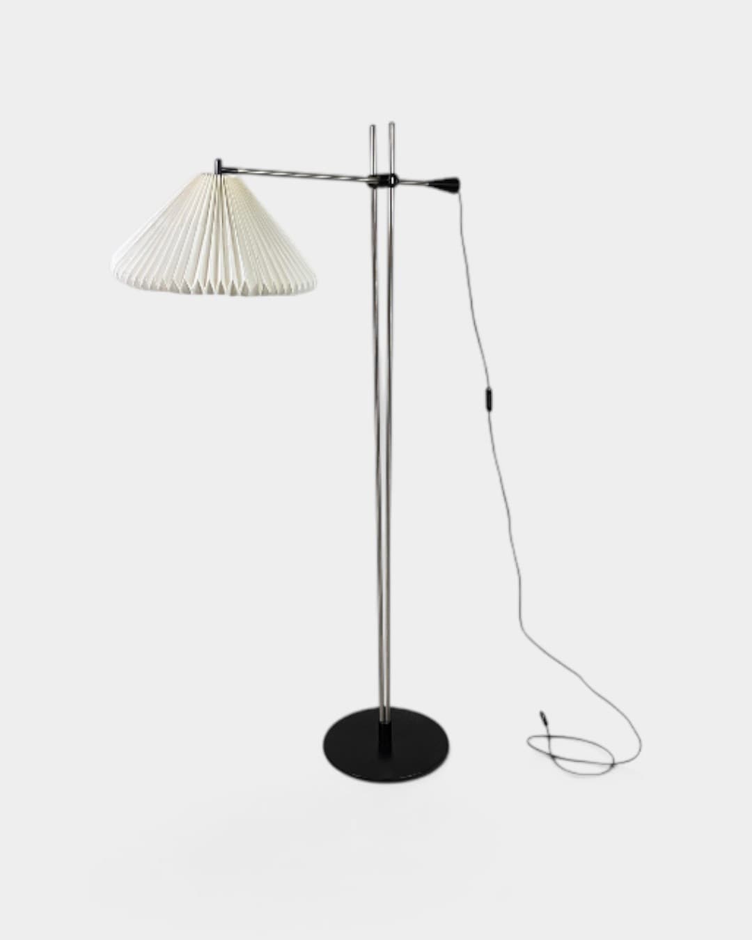 Floor lamp Model 323, silver chromed steel, white plastic, by C. Hvidt, Le Klint, Denmark, 1970s. - 364468