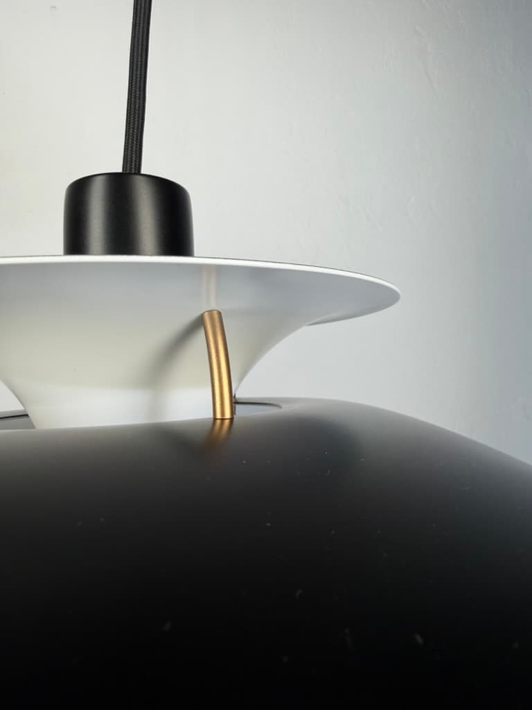 Pair of pendant lamps PH 5 Mini, black white gold red, metal, by P. Henningsen, Louis Poulsen, Denmark - 364475