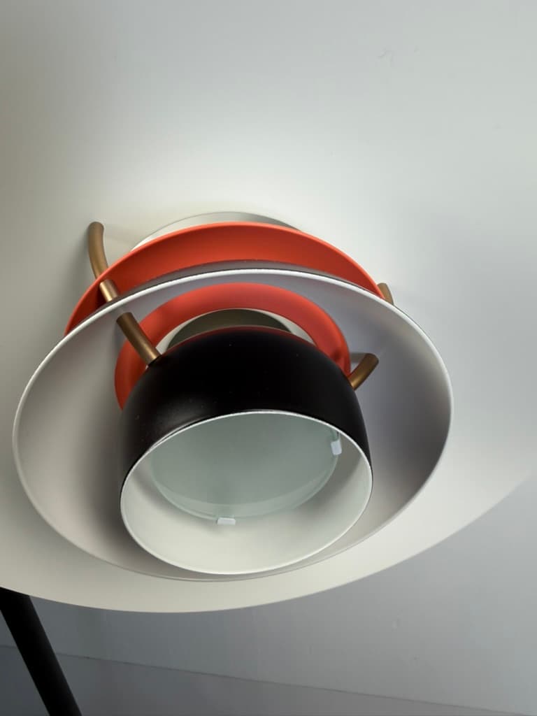 Pair of pendant lamps PH 5 Mini, black white gold red, metal, by P. Henningsen, Louis Poulsen, Denmark - 364473