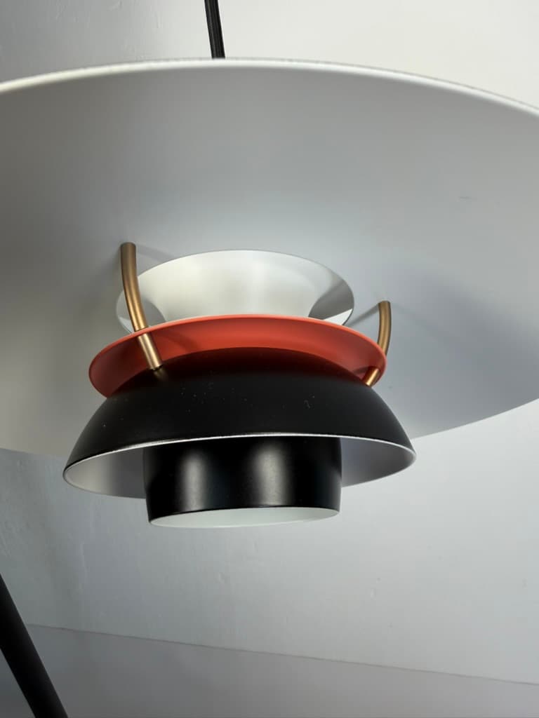 Pair of pendant lamps PH 5 Mini, black white gold red, metal, by P. Henningsen, Louis Poulsen, Denmark - 364472
