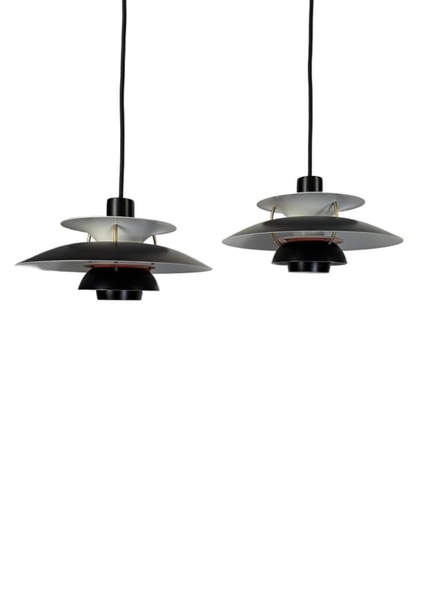 Pair of pendant lamps PH 5 Mini, black white gold red, metal, by P. Henningsen, Louis Poulsen, Denmark - DIMENSION
