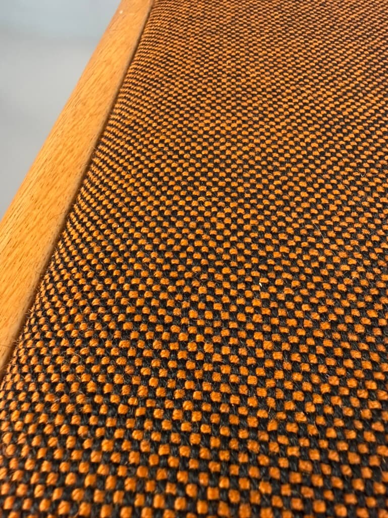 Pair of chairs, light oak, brown fabric, by H. Kjaernulf, Denmark, 1960s. - 364487