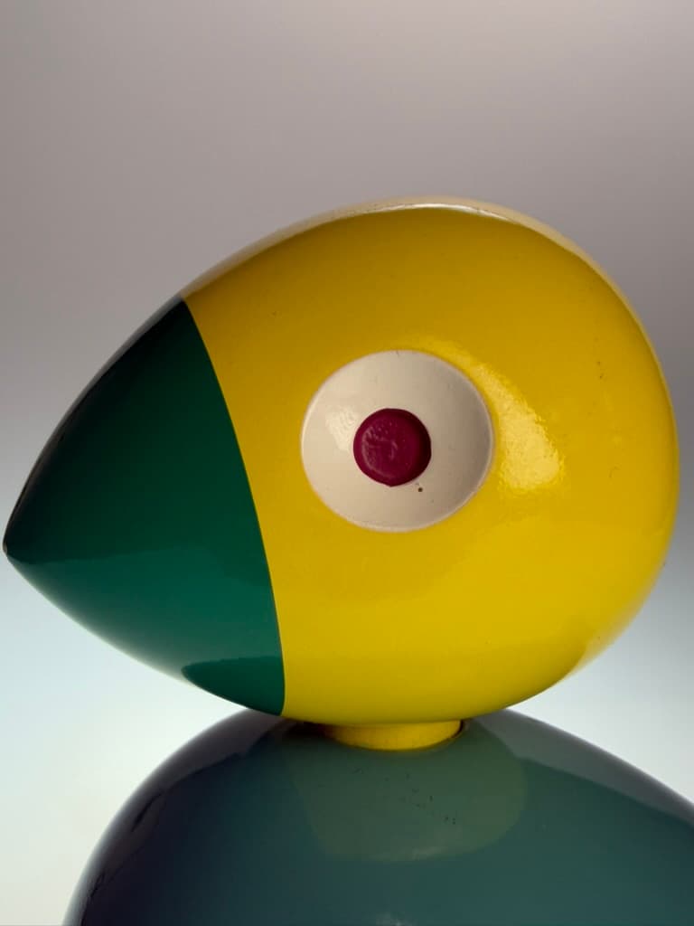 Bird figurine, turquoise yellow green, wood, by K. Bojesen, Denmark, early 20th century - 364493