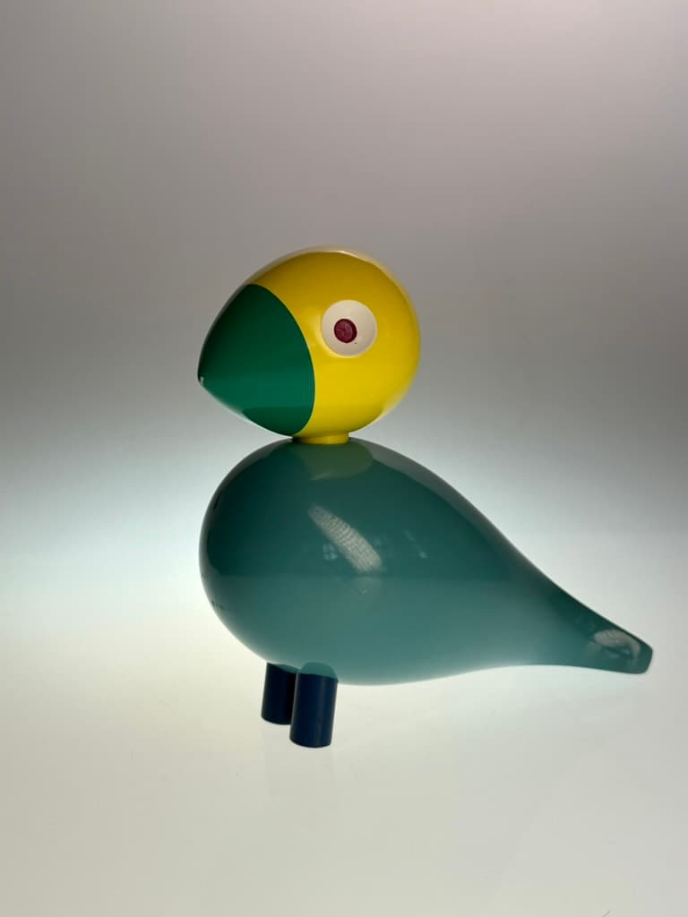 Bird figurine, turquoise yellow green, wood, by K. Bojesen, Denmark, early 20th century - 364488