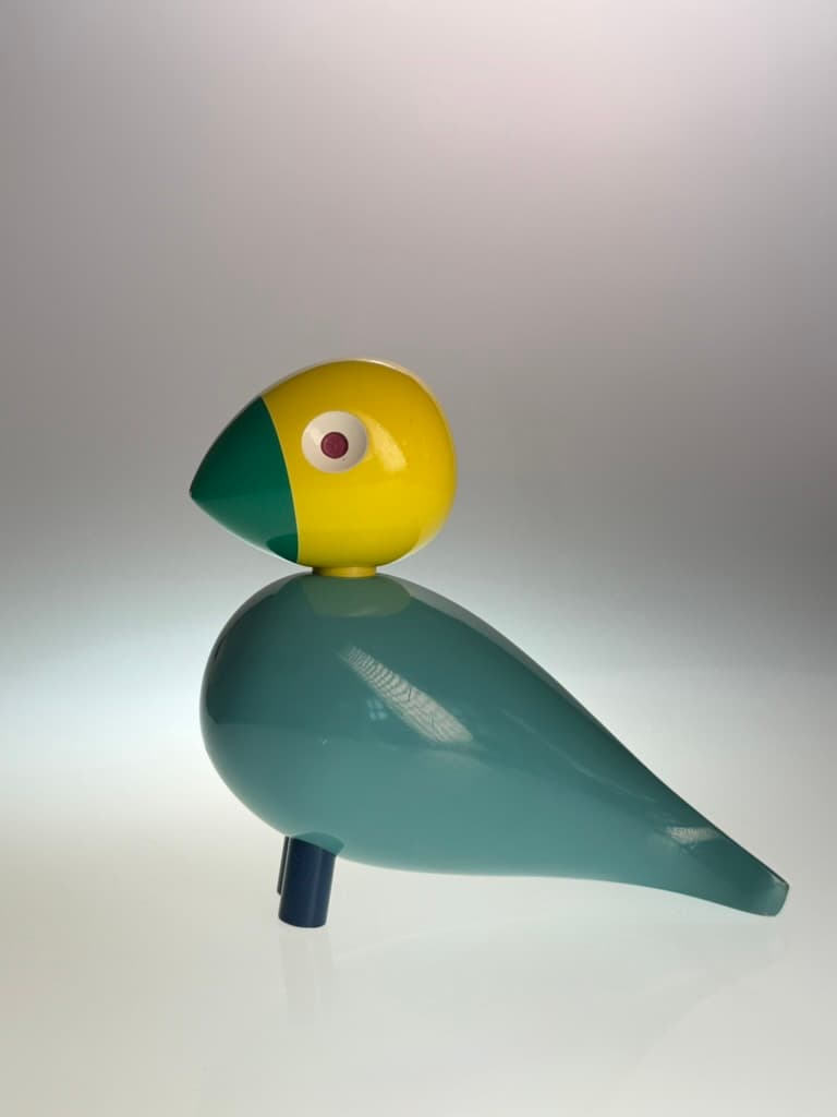 Bird figurine, turquoise yellow green, wood, by K. Bojesen, Denmark, early 20th century - 364492