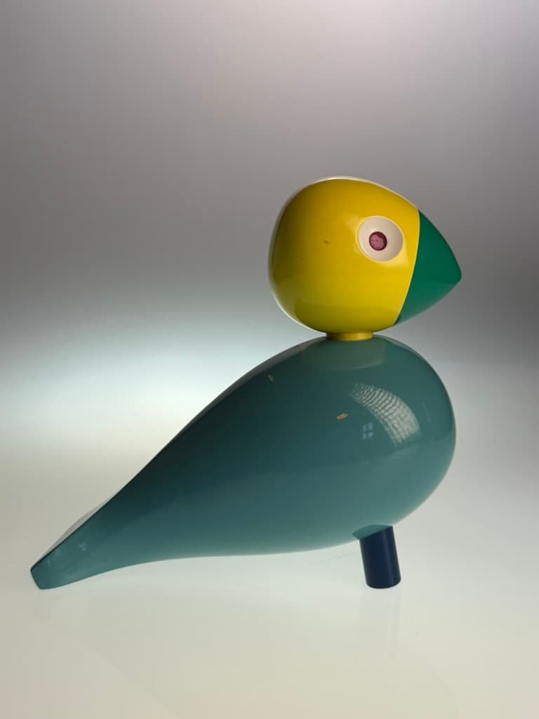 Bird figurine, turquoise yellow green, wood, by K. Bojesen, Denmark, early 20th century - 364491
