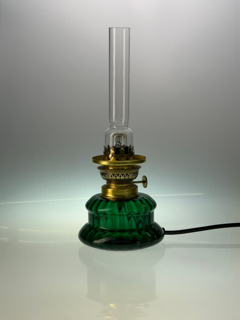 Table lamp Dagmar Mini, green glass, brass, Holmegaard, Denmark, 1970s. - 364506