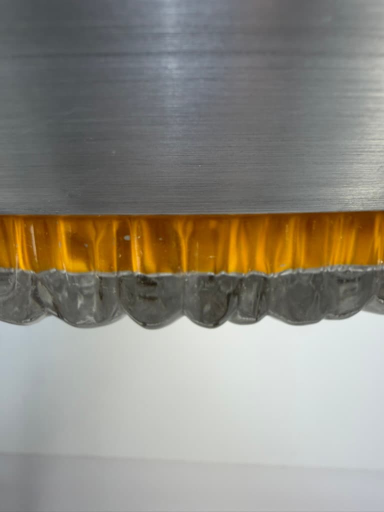 Pendant lamp Space Age, brushed silver aluminum, amber glass, Denmark, 1970s. - 364513