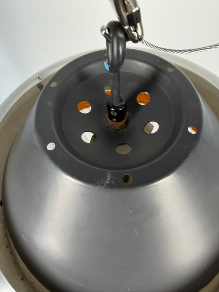 Pendant lamp Space Age, brushed silver aluminum, amber glass, Denmark, 1970s. - 364521