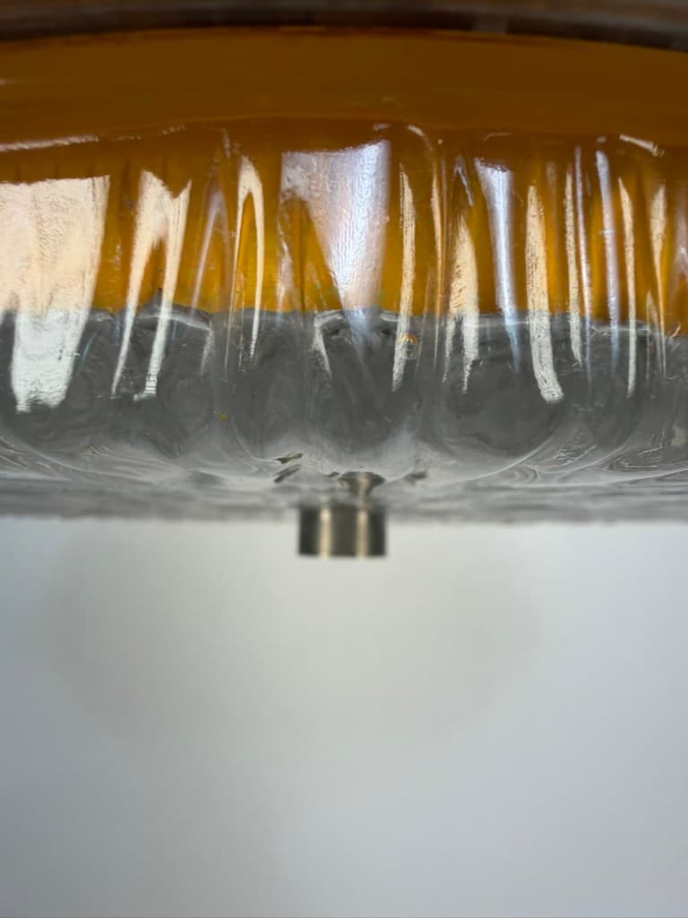 Pendant lamp Space Age, brushed silver aluminum, amber glass, Denmark, 1970s. - 364514