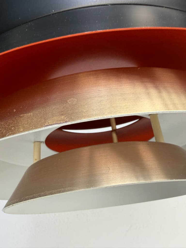 Pendant lamp Trava, gold black red, metal, by C. Thore, Granhaga Metallindustri, Sweden, 1970s. - 364528