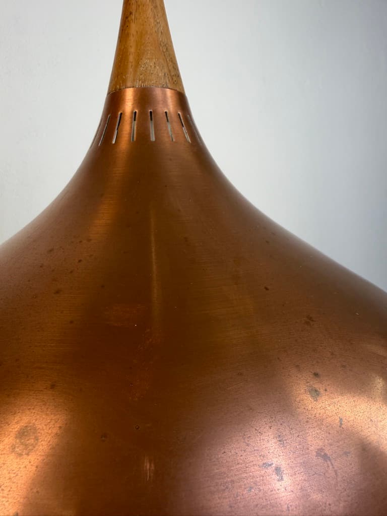 Pendant lamp Orient, brown copper, brown wood, by J. Hammerborg, Fog & Mørup, Denmark, 1960s. - 364620