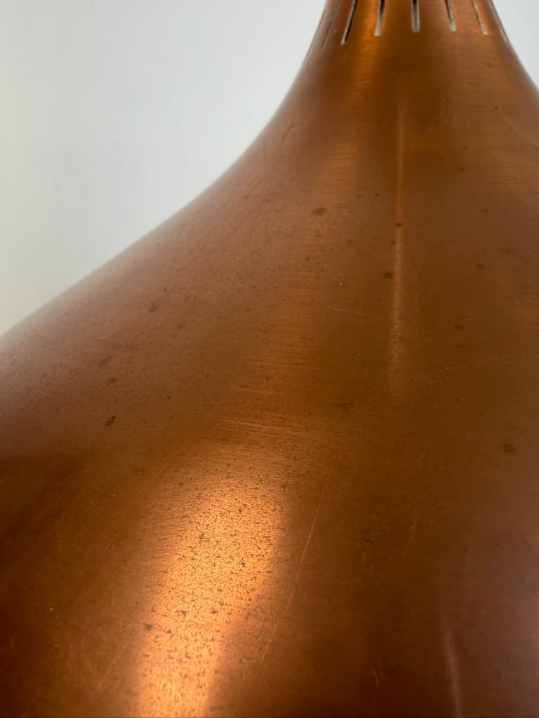 Pendant lamp Orient, brown copper, brown wood, by J. Hammerborg, Fog & Mørup, Denmark, 1960s. - 364619