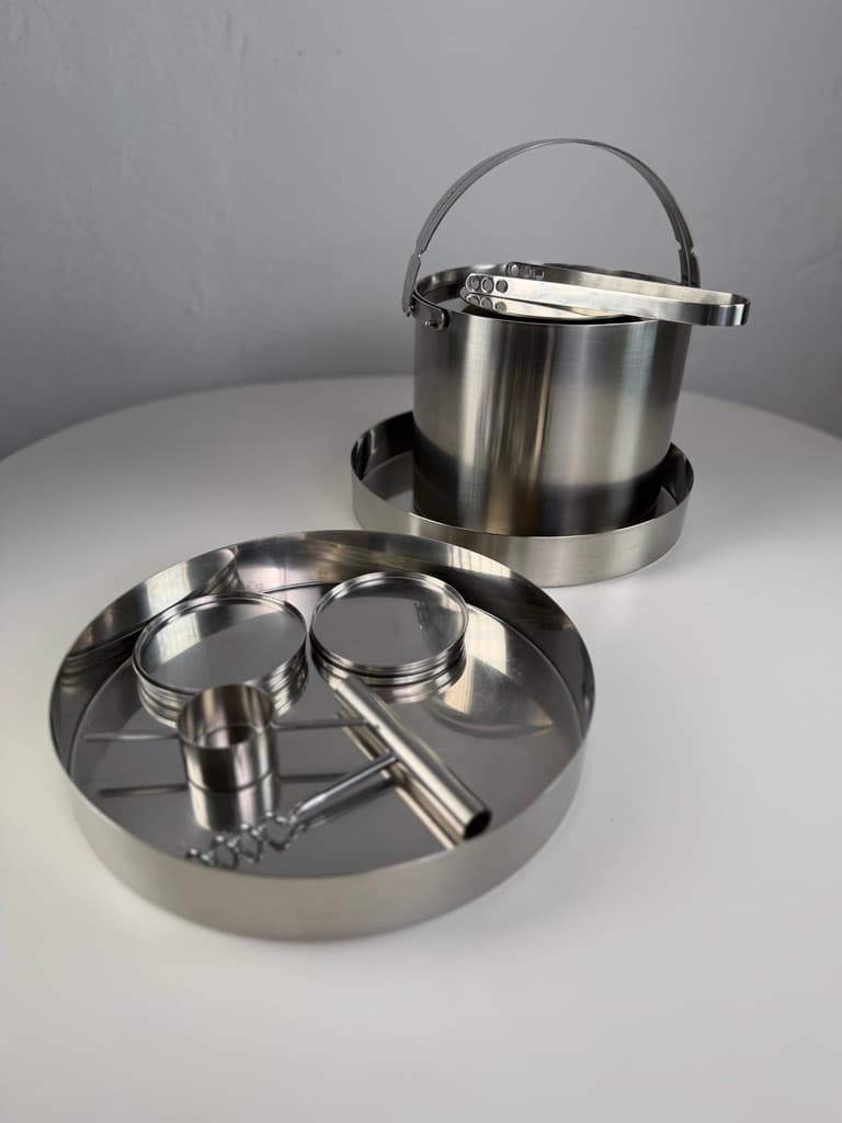 Bar set Cylinda-Line, silver stainless steel, by A. Jacobsen, Denmark, 1960s. - 364649