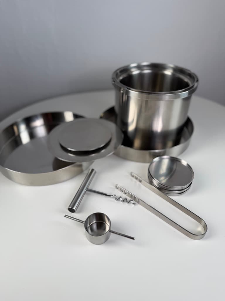 Bar set Cylinda-Line, silver stainless steel, by A. Jacobsen, Denmark, 1960s. - 364646
