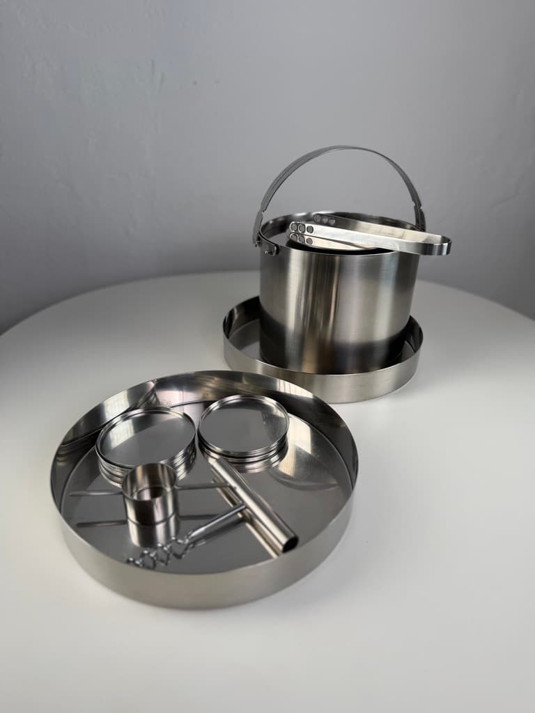 Bar set Cylinda-Line, silver stainless steel, by A. Jacobsen, Denmark, 1960s. - 364648