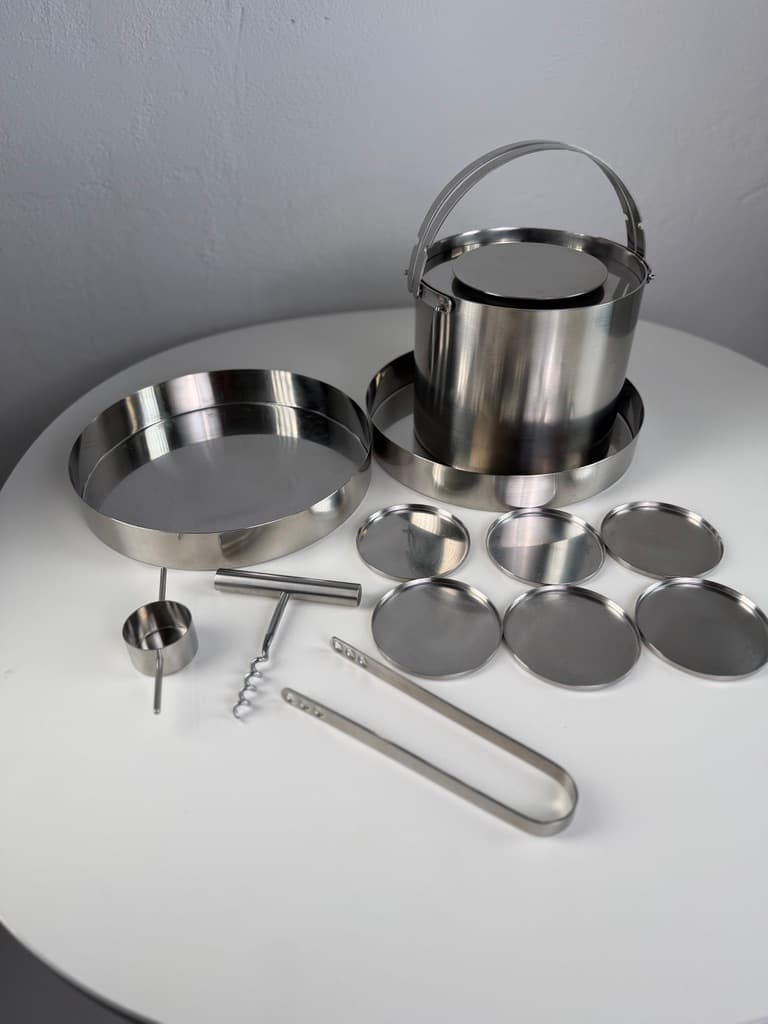 Bar set Cylinda-Line, silver stainless steel, by A. Jacobsen, Denmark, 1960s. - 364652