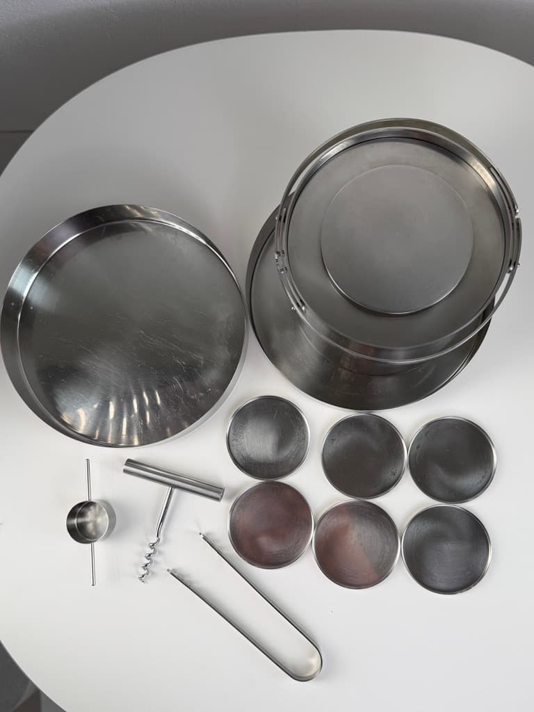 Bar set Cylinda-Line, silver stainless steel, by A. Jacobsen, Denmark, 1960s. - 364651