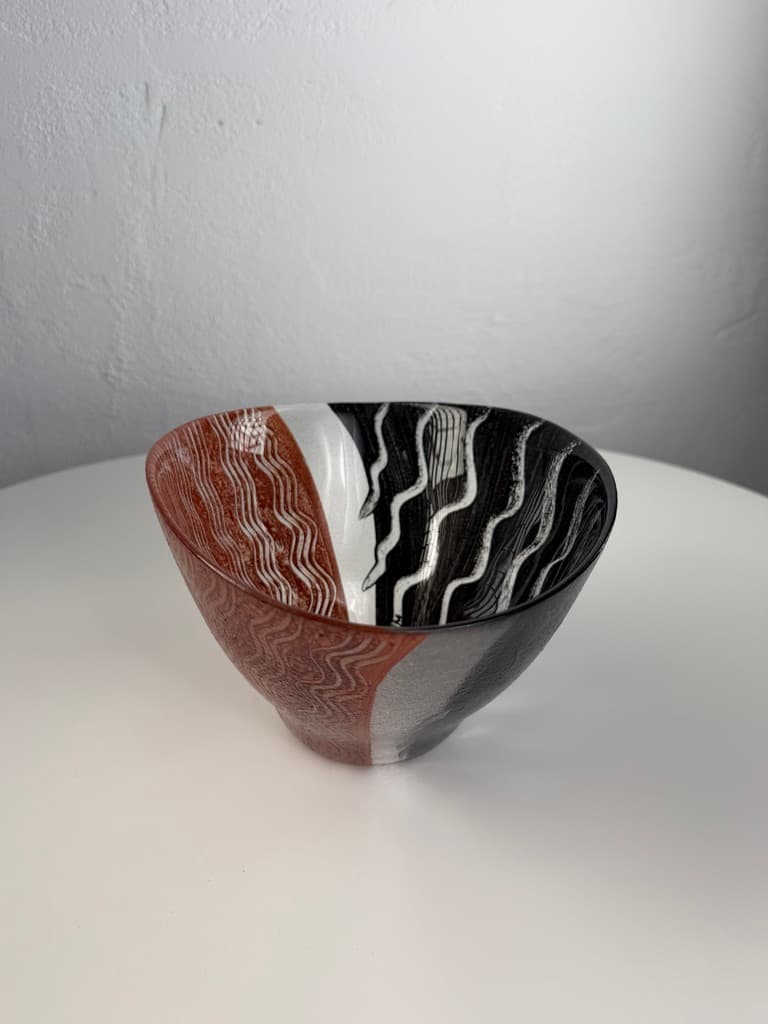 Decorative bowl, red black white silver glass, Sweden, 1990s. - 364667