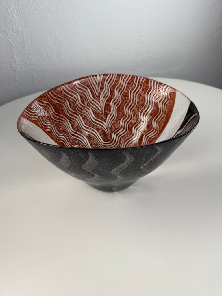 Decorative bowl, red black white silver glass, Sweden, 1990s. - 364668