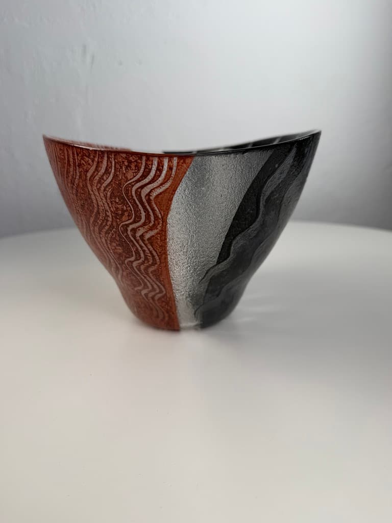 Decorative bowl, red black white silver glass, Sweden, 1990s. - 364664