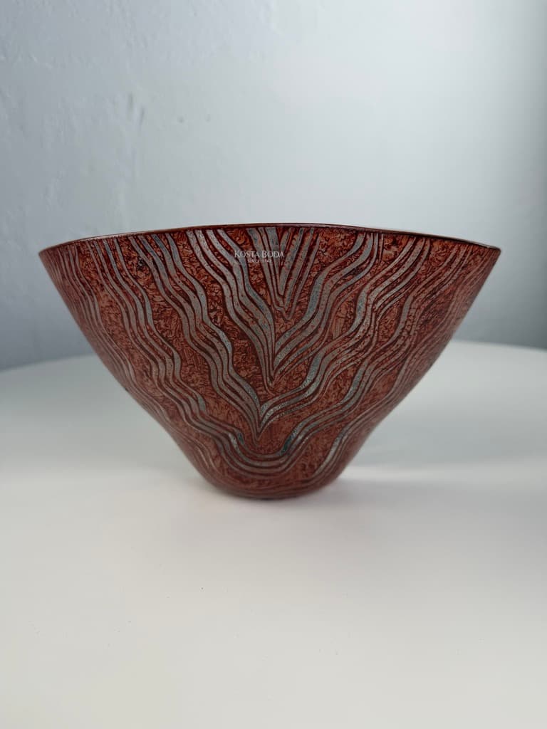 Decorative bowl, red black white silver glass, Sweden, 1990s. - 364672