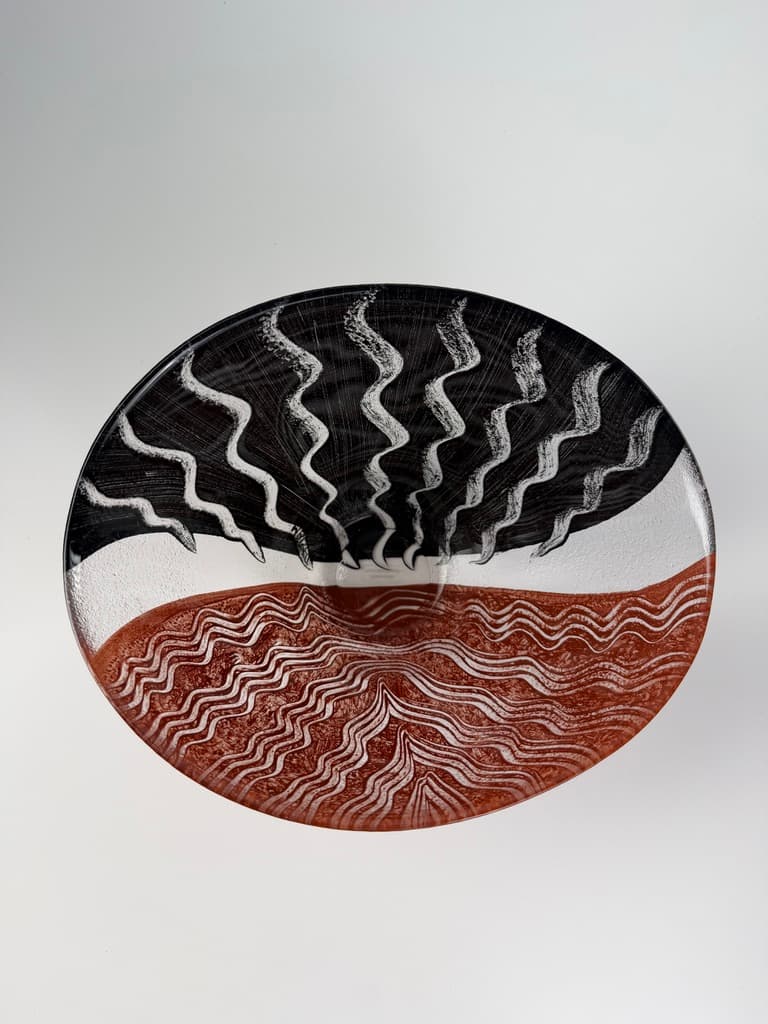 Decorative bowl, red black white silver glass, Sweden, 1990s. - 364665