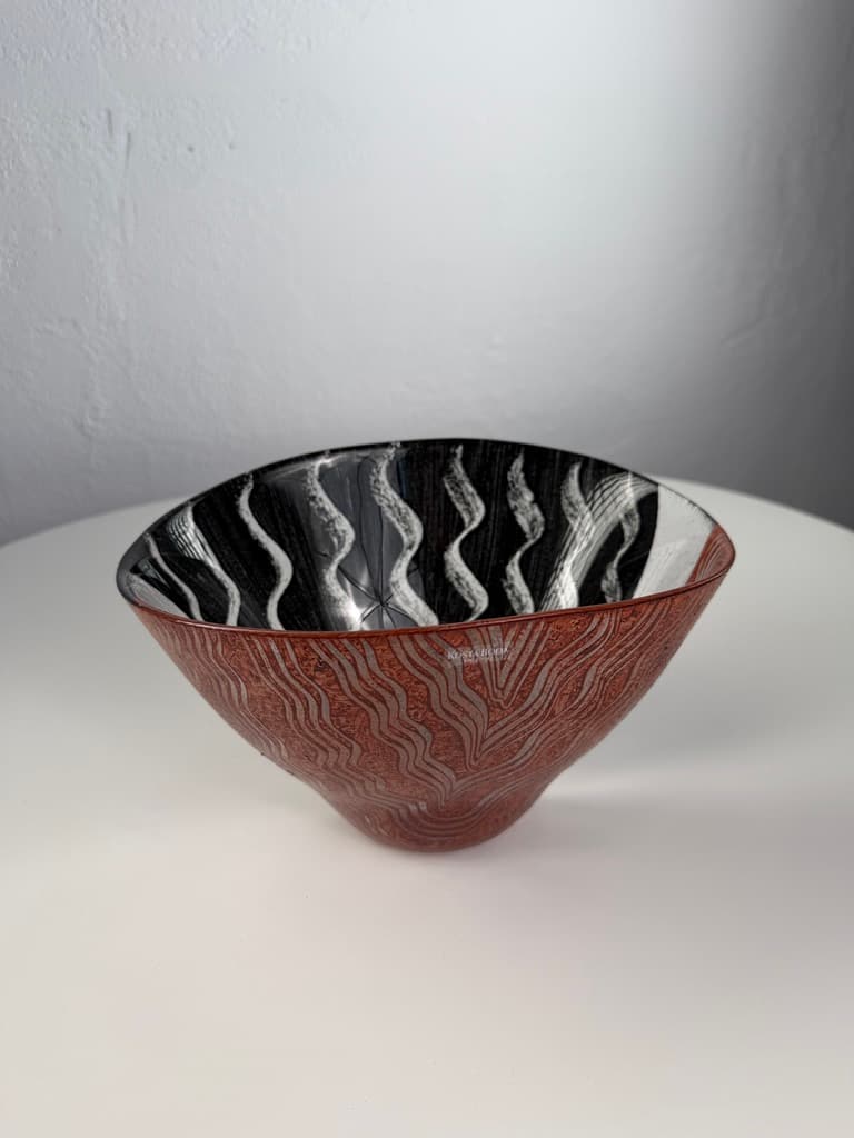 Decorative bowl, red black white silver glass, Sweden, 1990s. - 364662