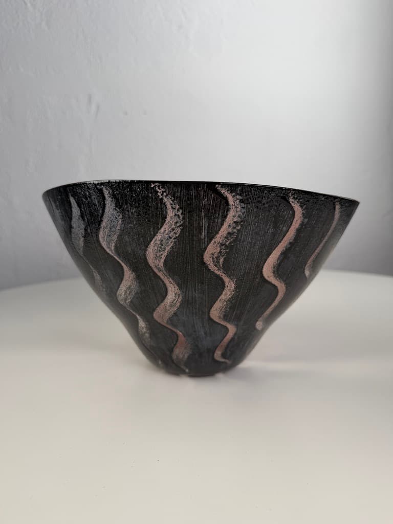 Decorative bowl, red black white silver glass, Sweden, 1990s. - 364669