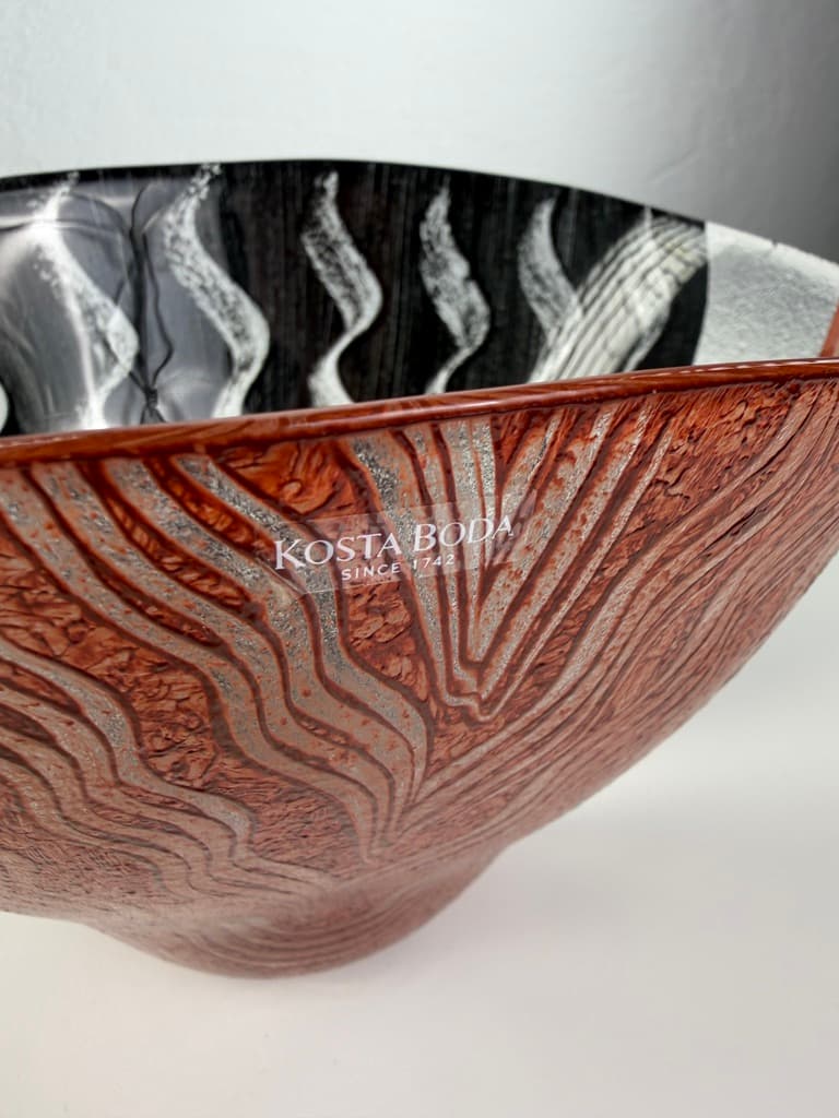 Decorative bowl, red black white silver glass, Sweden, 1990s. - 364663