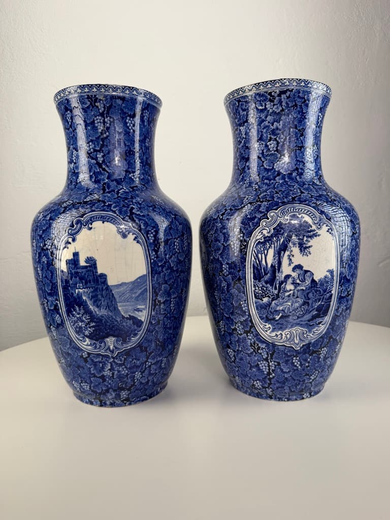 Para wazonów Rhein, niebieski biały, kamionka, Lewis Woolf, Wielka Brytania, XIX w. - 364676