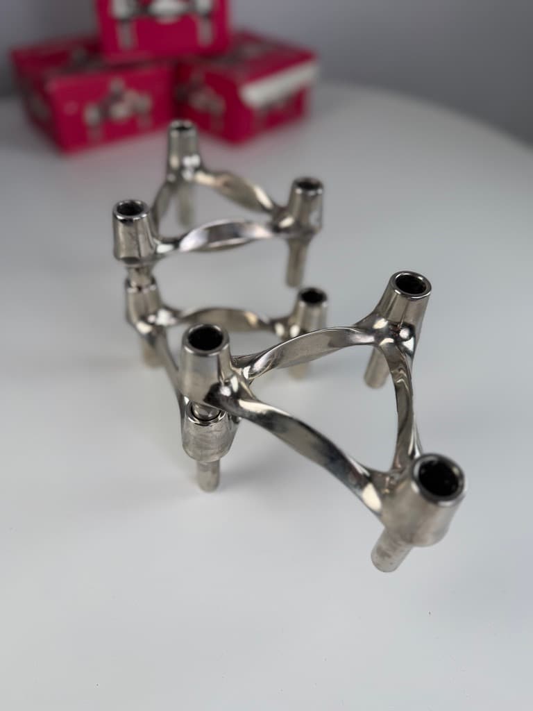 Set of three candle holders Nagel, silver, chromed steel, Germany, 1970s. - 364687