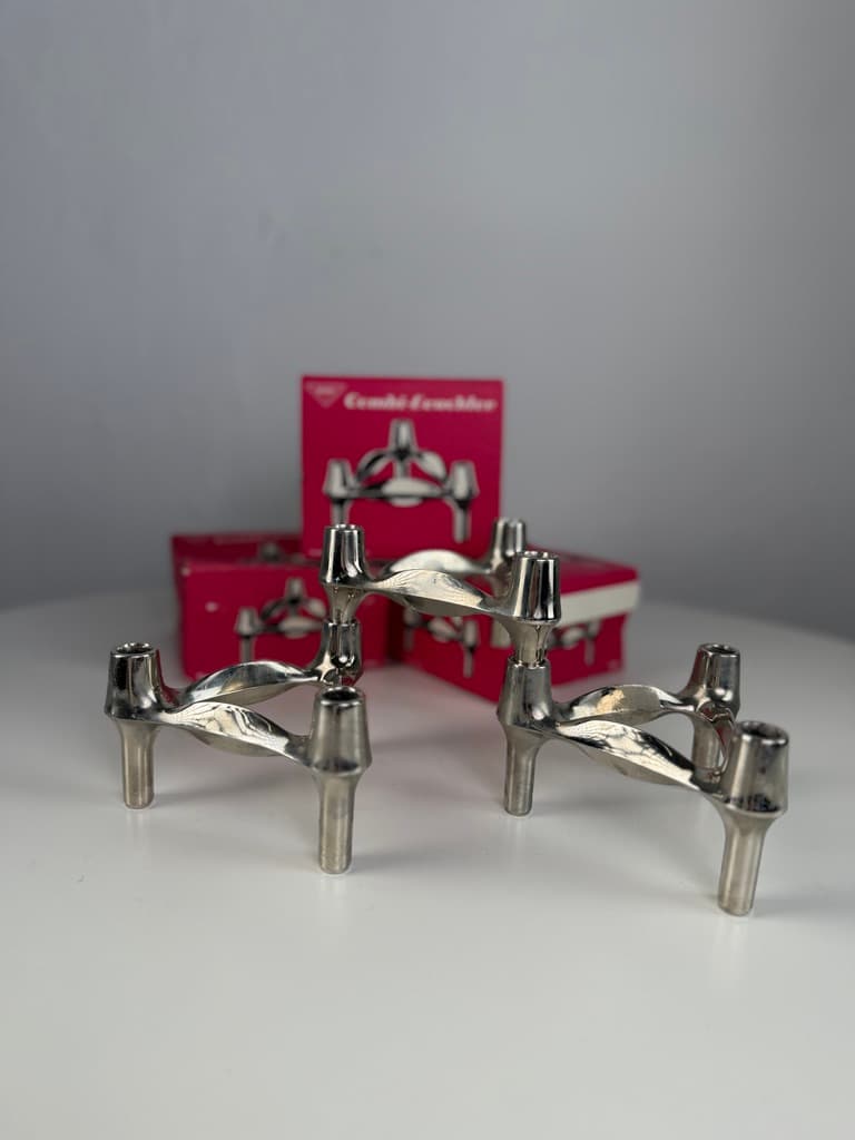 Set of three candle holders Nagel, silver, chromed steel, Germany, 1970s. - 364689