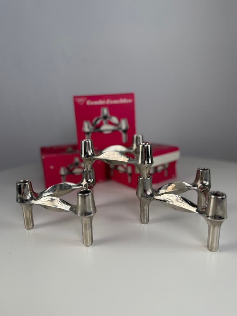 Set of three candle holders Nagel, silver, chromed steel, Germany, 1970s. - 364688