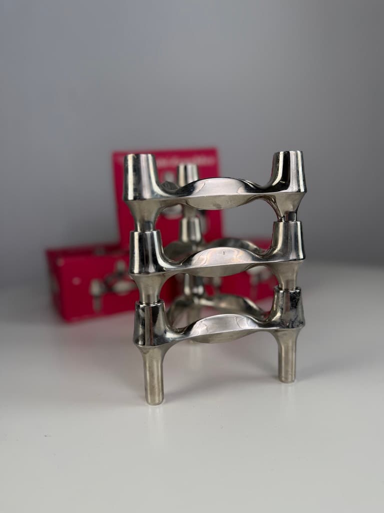 Set of three candle holders Nagel, silver, chromed steel, Germany, 1970s. - 364685