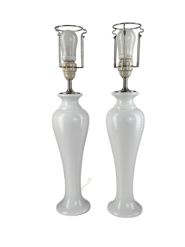 Pair of table lamps Napoli, white glass, silver metal, Holmegaard, Denmark, early 20th century. - DIMENSION