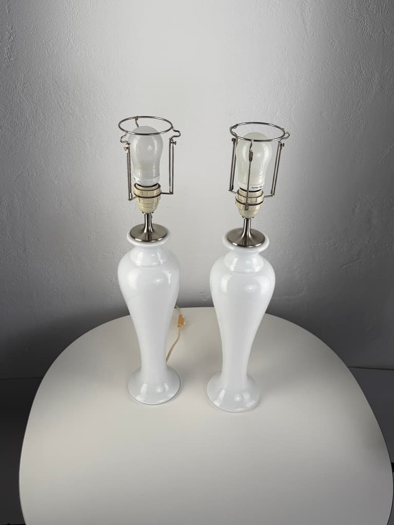 Pair of table lamps Napoli, white glass, silver metal, Holmegaard, Denmark, early 20th century. - 364696