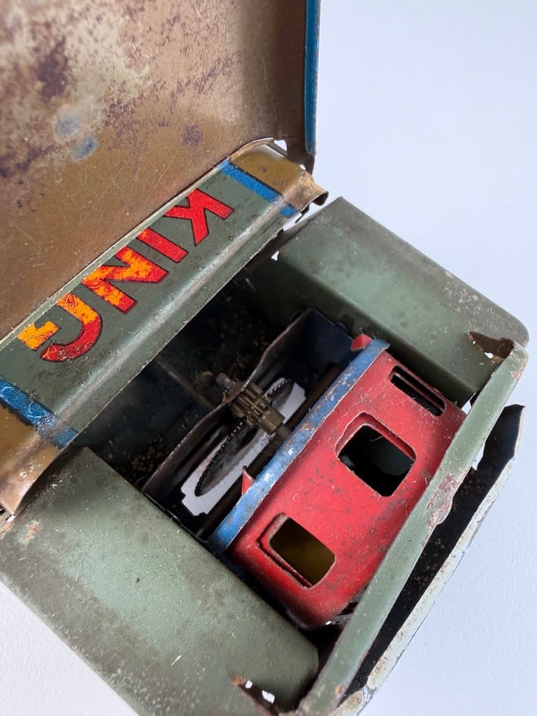 Toy King Jeep Willys WWII Military, green yellow red black silver blue, metal, Japan, 1960s. - 364711