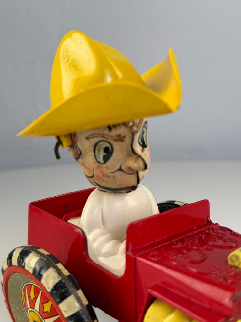 Mechanical toy Sheriff Sam / Whoopee Car, red yellow white black, metal, Louis Marx & Company, USA, 1930s. - 364719