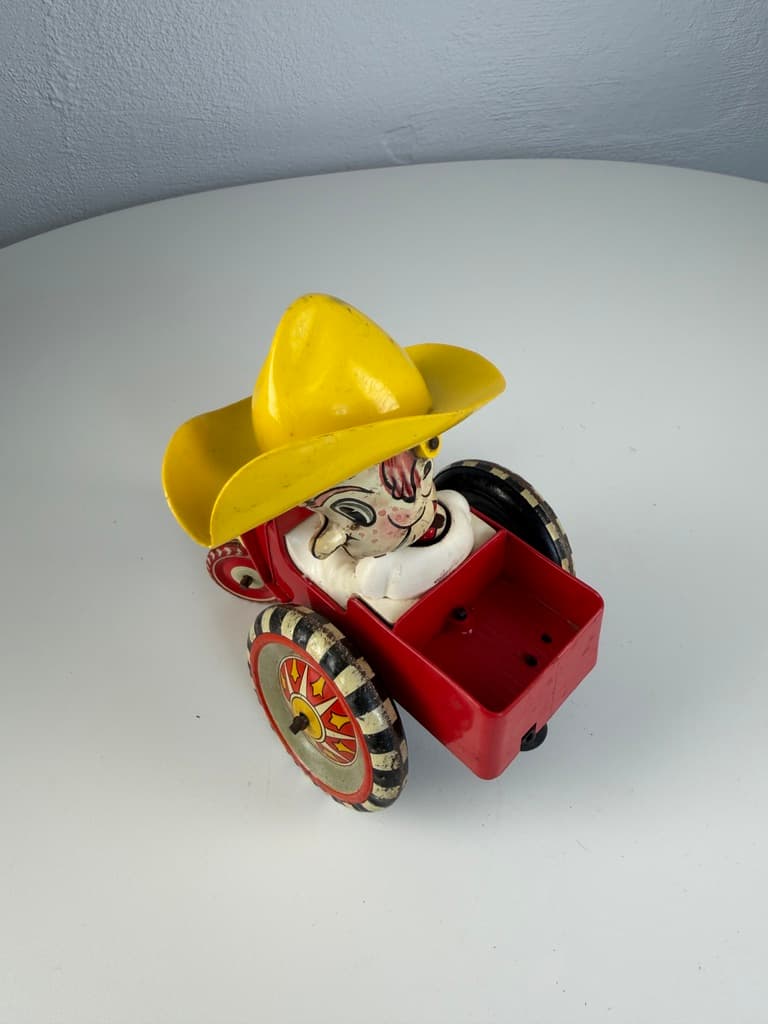 Mechanical toy Sheriff Sam / Whoopee Car, red yellow white black, metal, Louis Marx & Company, USA, 1930s. - 364725