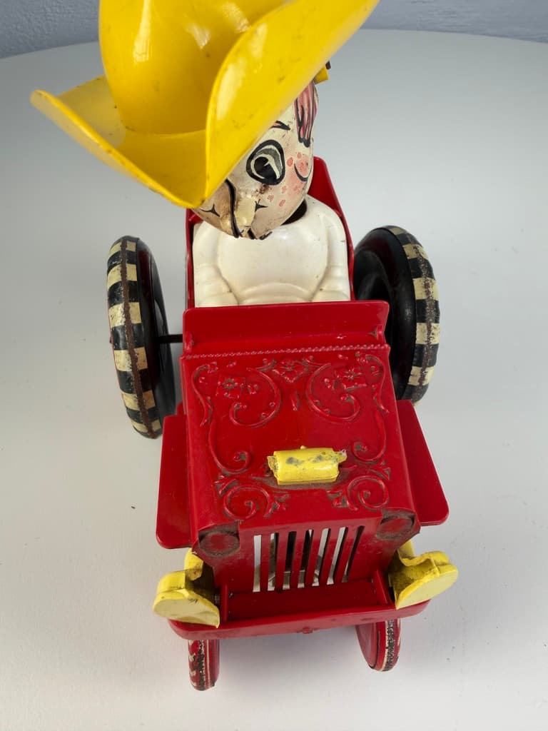 Mechanical toy Sheriff Sam / Whoopee Car, red yellow white black, metal, Louis Marx & Company, USA, 1930s. - 364722