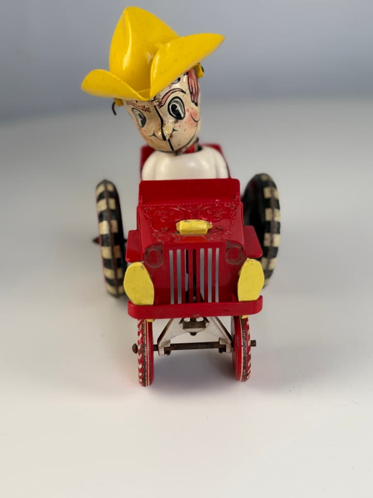 Mechanical toy Sheriff Sam / Whoopee Car, red yellow white black, metal, Louis Marx & Company, USA, 1930s. - 364720