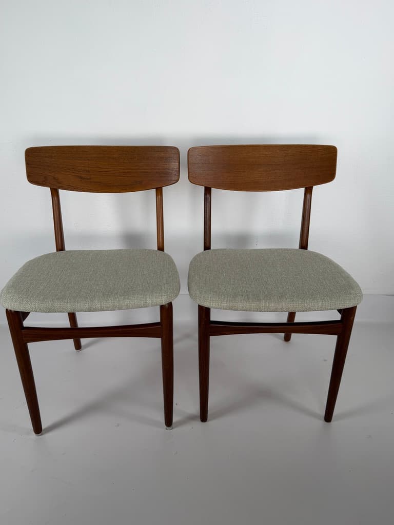 Pair of chairs, brown teak, grey fabric, Denmark, 1960s. - 364736