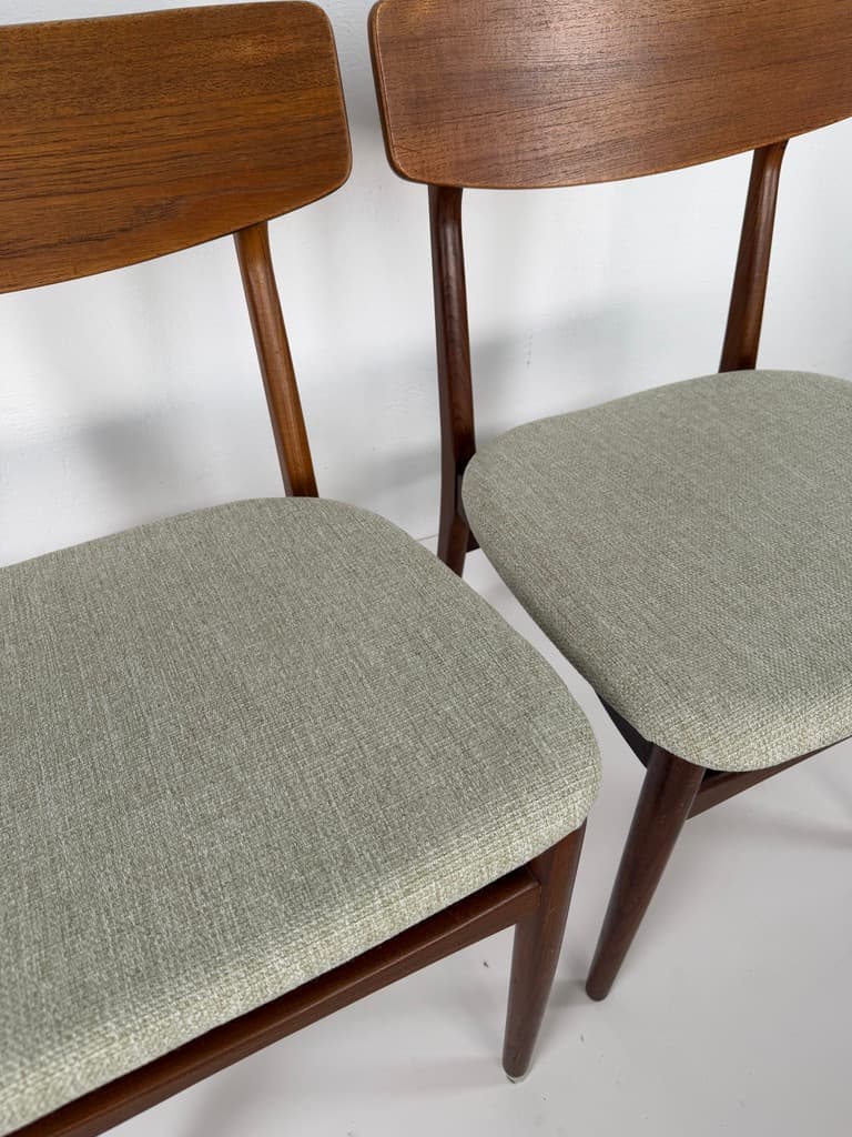 Pair of chairs, brown teak, grey fabric, Denmark, 1960s. - 364738