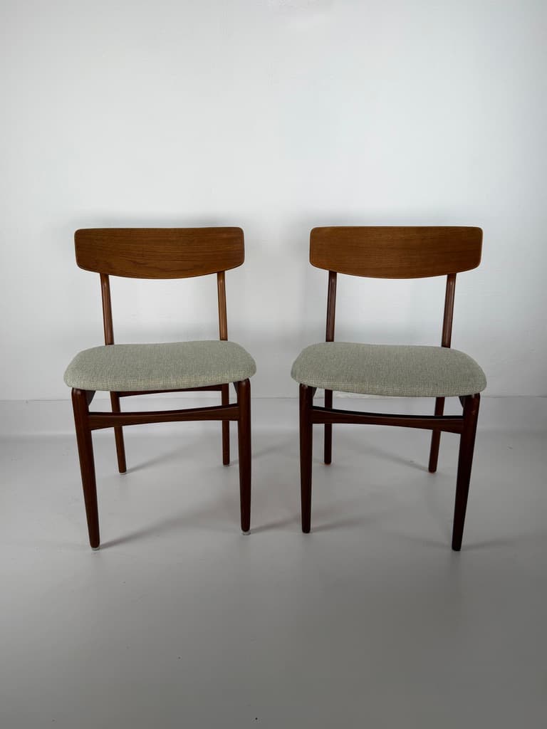 Pair of chairs, brown teak, grey fabric, Denmark, 1960s. - 364737